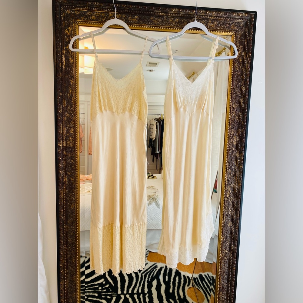 ONHOLD Two vintage antique 1930s 40s silk nightgowns slip dress dresses lot